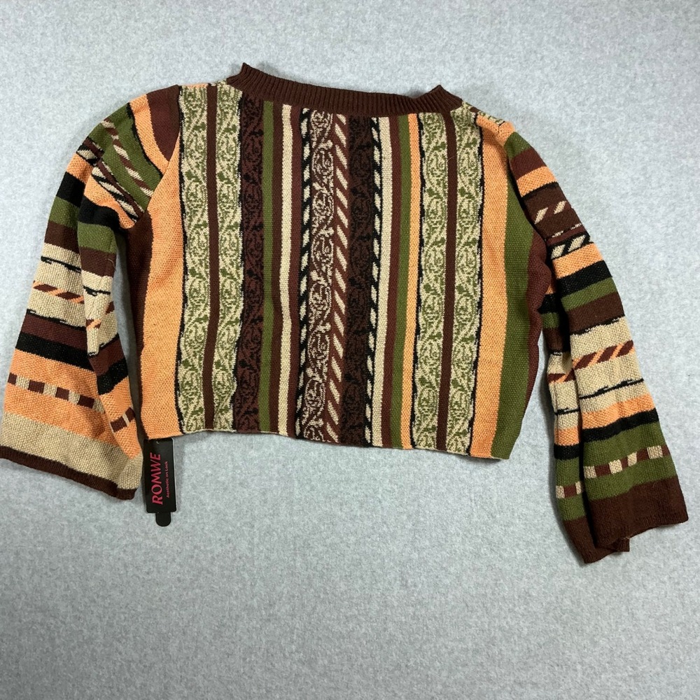 Romwe Aesthetic on Lock Multi Color Striped Cropped Sweater 3XL NWT